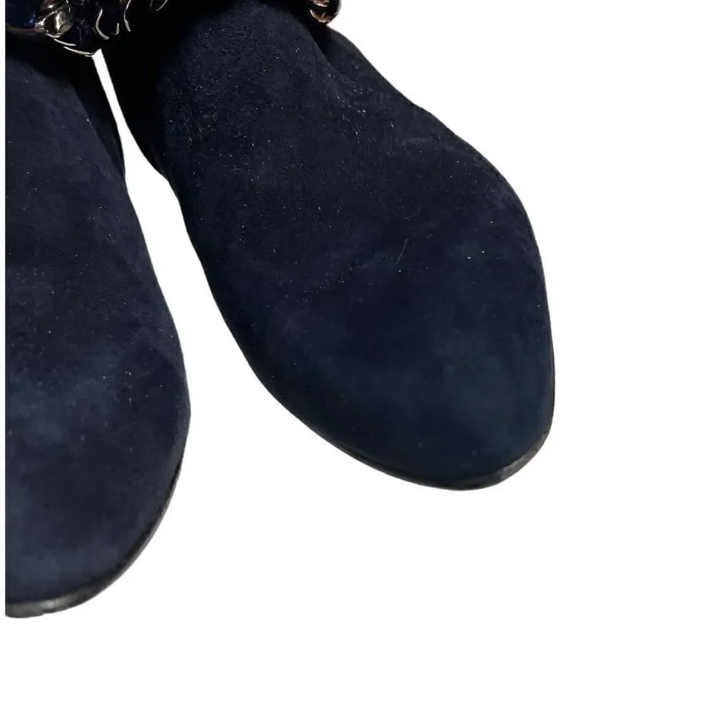 Casadei Dark Navy Suede Ankle Boots with Chain Sz. 36.5 (US 6.5)